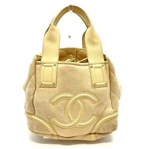 CHANEL Cream Leather Logo Bag